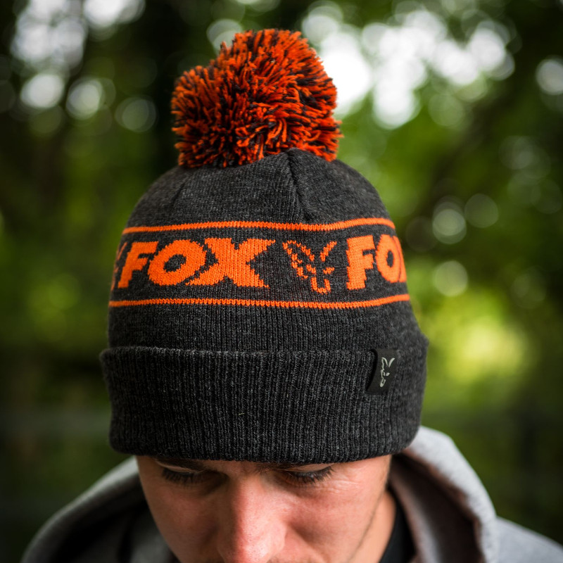 Fox Collection Black Orange Bobble Hat